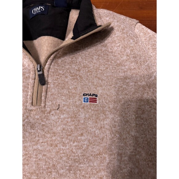 Chaps Quarter Zip Sweater Tan - Fleece Lined - Brown Beige - Mens Medium 1/4 Zip - Picture 3 of 6